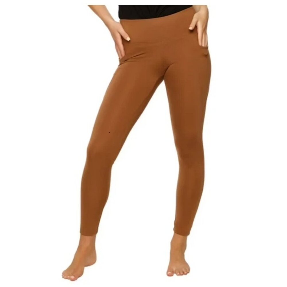 Felina Women's Soft Faux Suede Pocket Lounge Leggings, Butterscotch Brown, Small